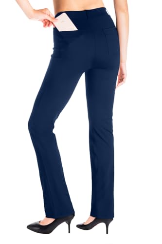 Yogipace Women's Straight Leg Yoga Dress Pants with Belt Loops H62689