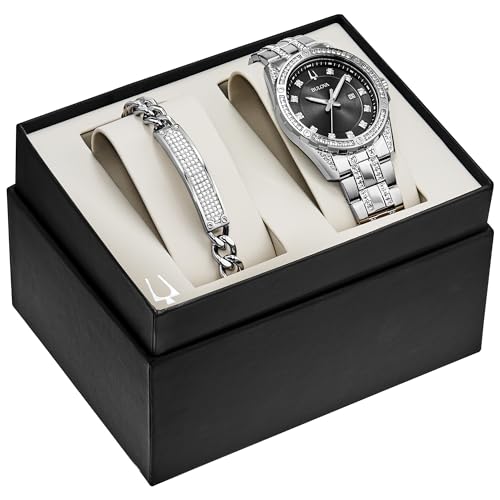 Bulova Men's Crystal Accented Watch and ID Bracelet Gift Set A982