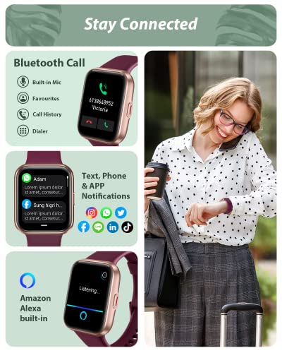 Smart Watch with Alexa Built-in, 1.8" Touch Screen Fitness Tracker, Black W3706