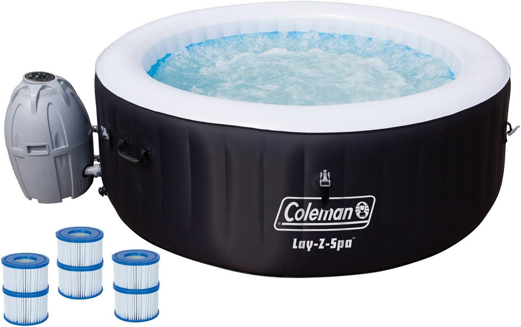 Coleman SaluSpa AirJet 4 Person Round Inflatable Hot Tub Outdoor Spa with 120 Soothing AirJets, Cover, and Type VI Filter Cartridge (12 Pack), Black