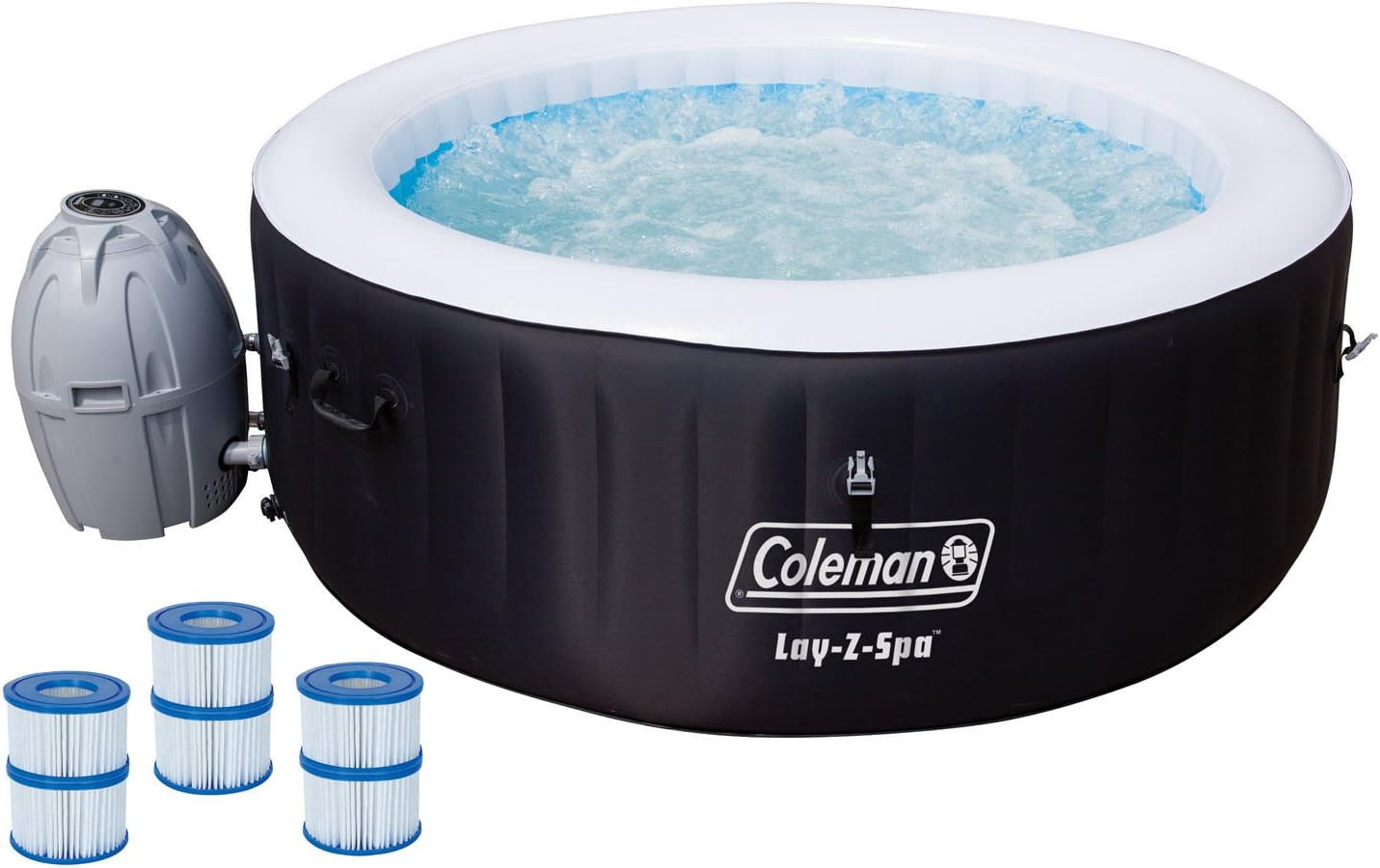 Coleman SaluSpa AirJet 4 Person Round Inflatable Hot Tub Outdoor Spa with 120 Soothing AirJets, Cover, and Type VI Filter Cartridge (12 Pack), Black