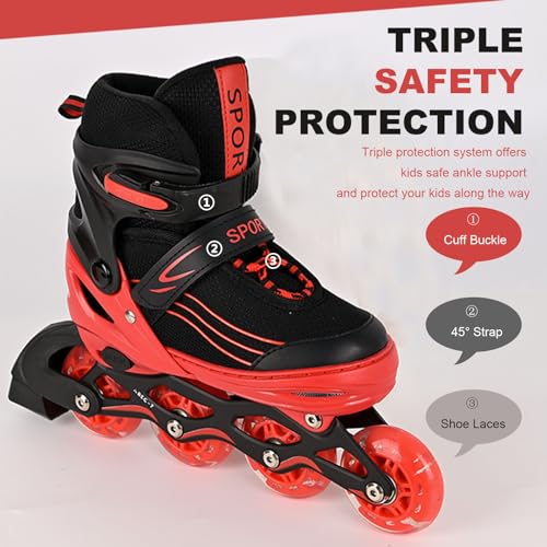 Adjustable Kids Inline Skates for Girls Boys, Purple & Black Light Up Wheels L1913