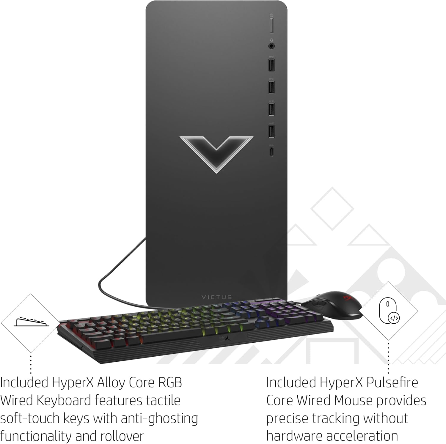 Victus 15L Gaming Desktop HyperX Bundle, Intel Core i7-13700F, RTX 3060, 16GB RAM, 512GB SSD G263276