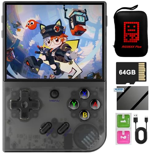 RG35XX Plus Retro Handheld Game Console, 3.5 Inch IPS Screen Portable Video Game Emulator with 64G TF card and support 5570 Games, Supports Bluetooth 5G WiFi HDMI and TV Output (Black with 64G)