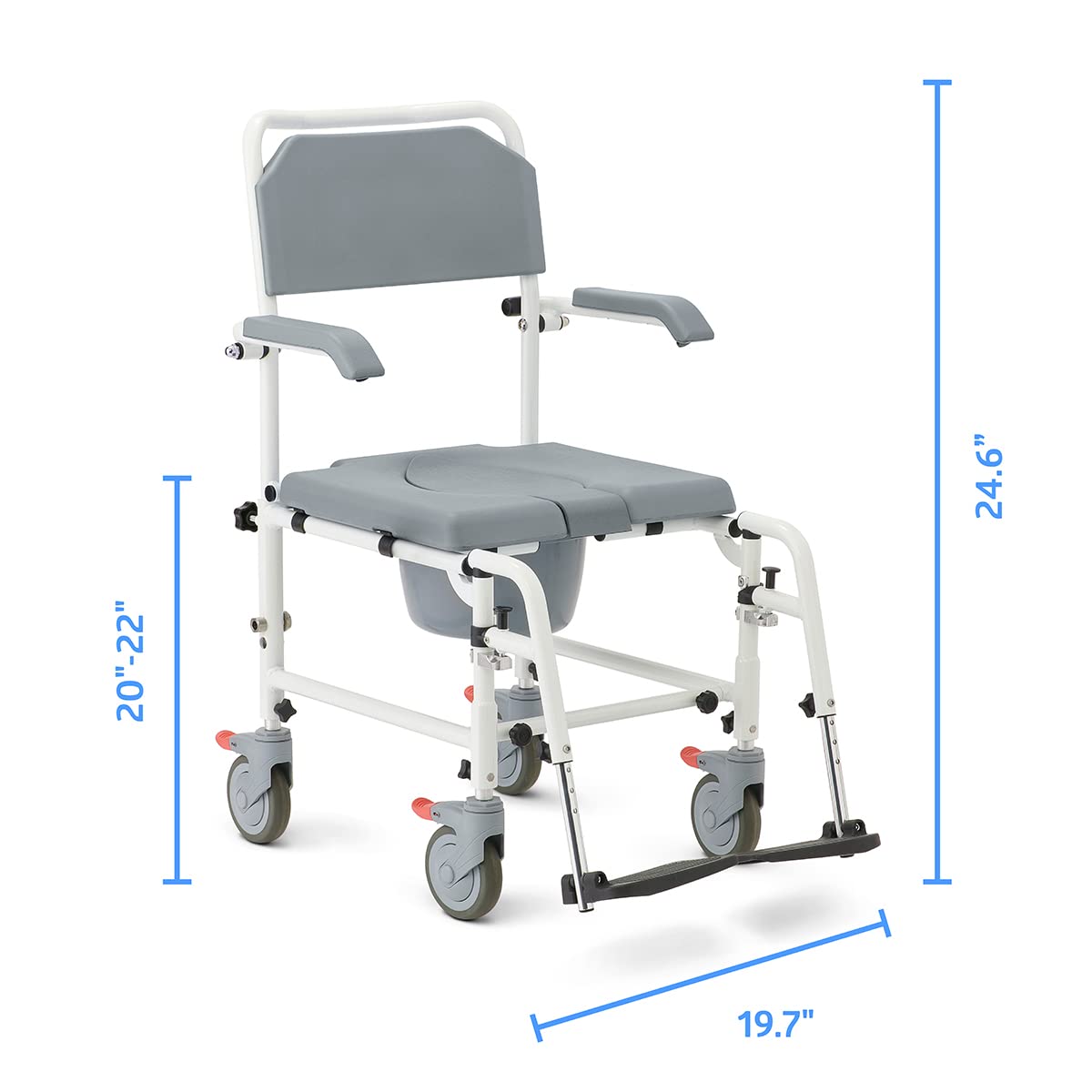 Medline Aluminum Shower Commode Transport Chair, 275 lbs Capacity Q28578