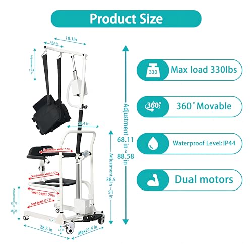 Electric Transfer Chair Patient Lift 4 in 1, 180° Split Seat, 330 lbs Capacity Q3274