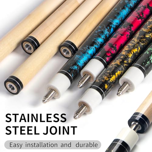 LOTKEY Pool Cue Set of 4 - Canadian Maple 58'' Billiard Sticks with 2 Chalks R905285