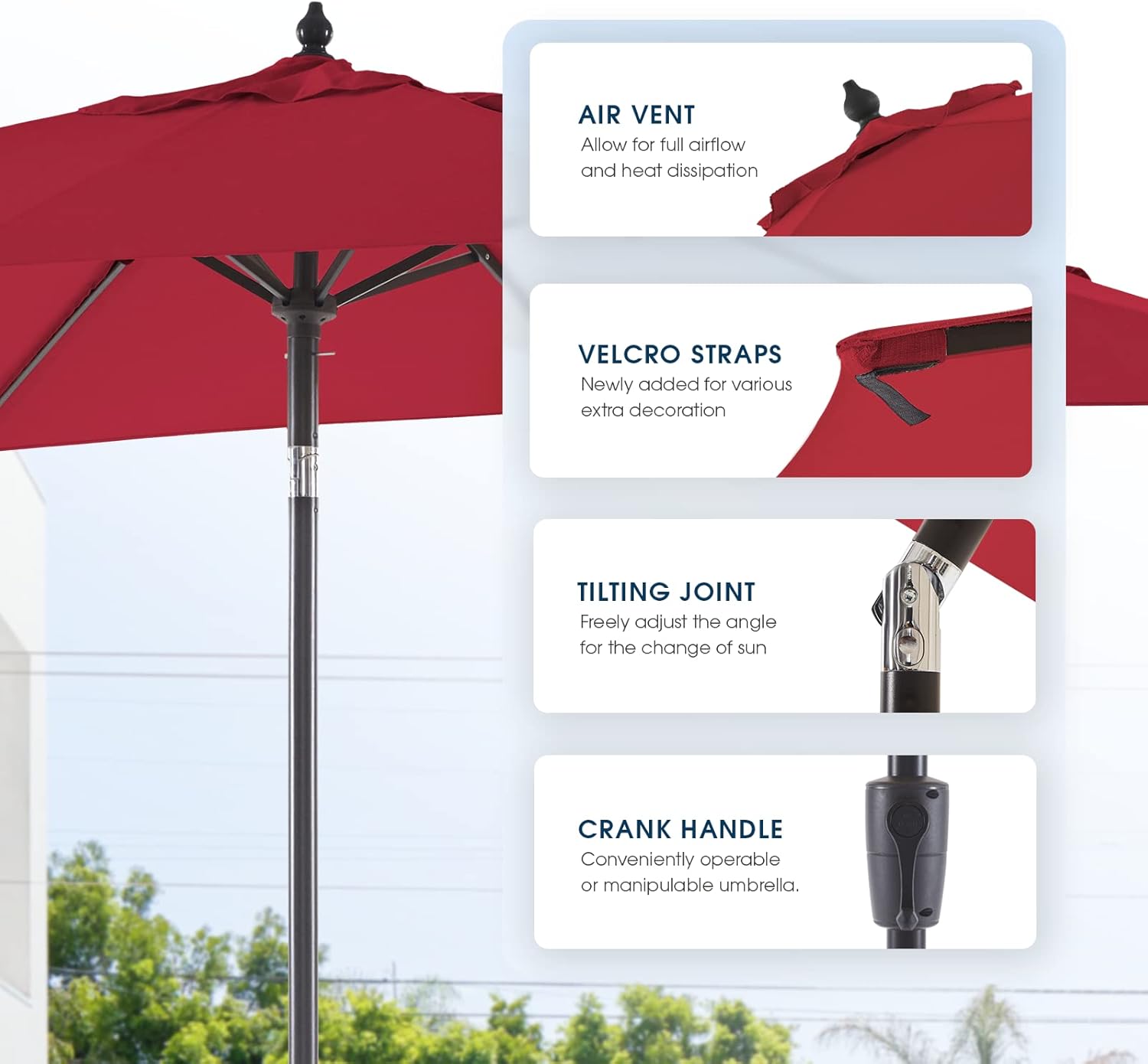 BLUU MAPLE Olefin Patio Umbrella 6.6 x 9.8 FT with Push Button Tilt A490480
