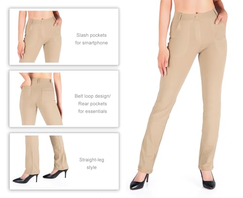 Yogipace Women's Straight Leg Yoga Dress Pants with Belt Loops H62689