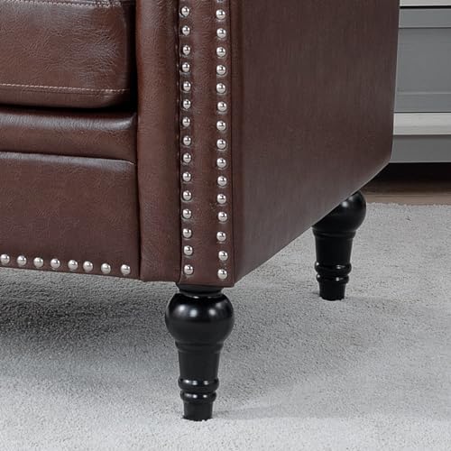 Chesterfield Leather Chair with Tufted Back and Solid Wood Legs, Brown P779