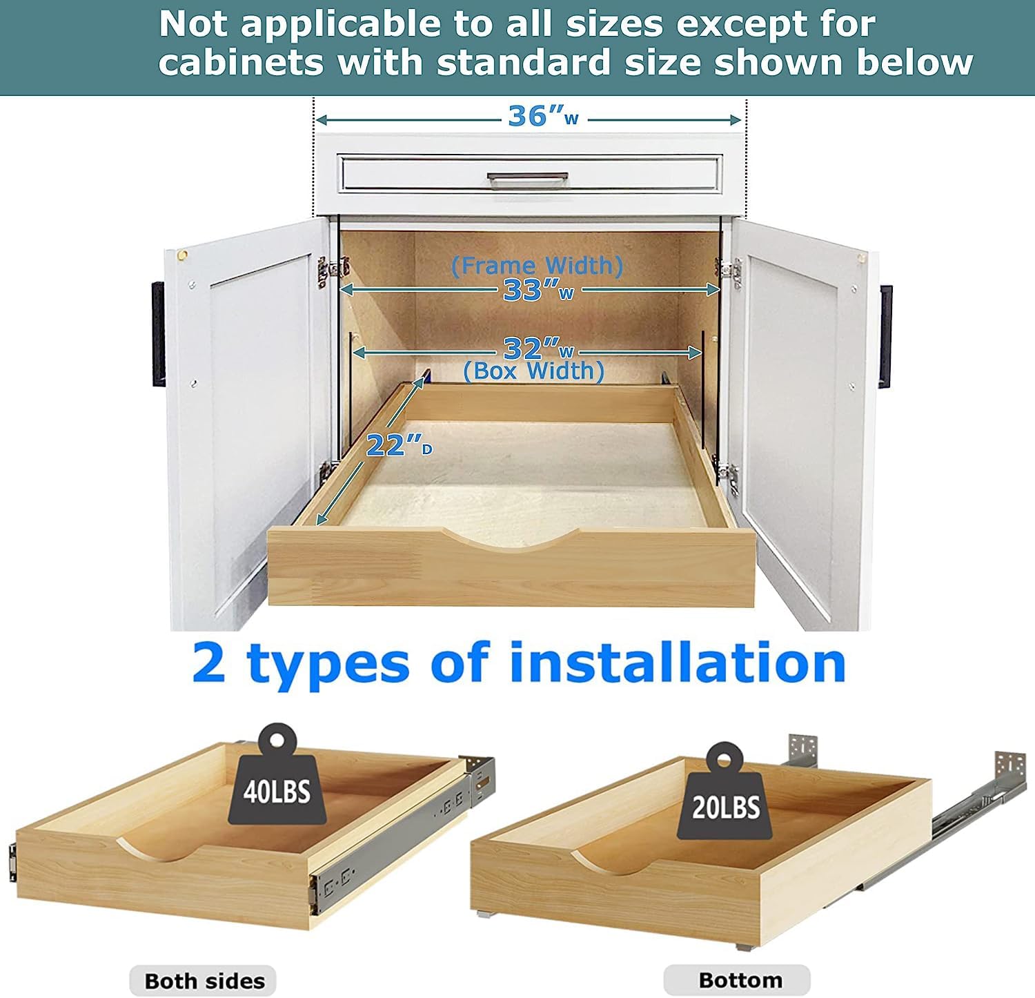 WelFurGeer Pull Out Shelves for Kitchen Cabinets, 32" Wide G57070