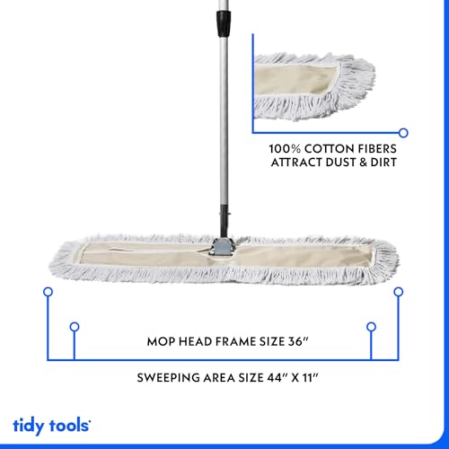 Commercial Dust Mop 24 in for Hardwood Floors, Reusable Cotton Head, Extendable Handle L1897