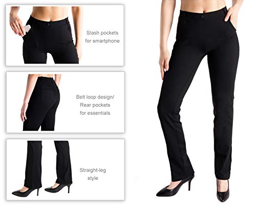 Yogipace Women's Straight Leg Yoga Dress Pants with Belt Loops H62689
