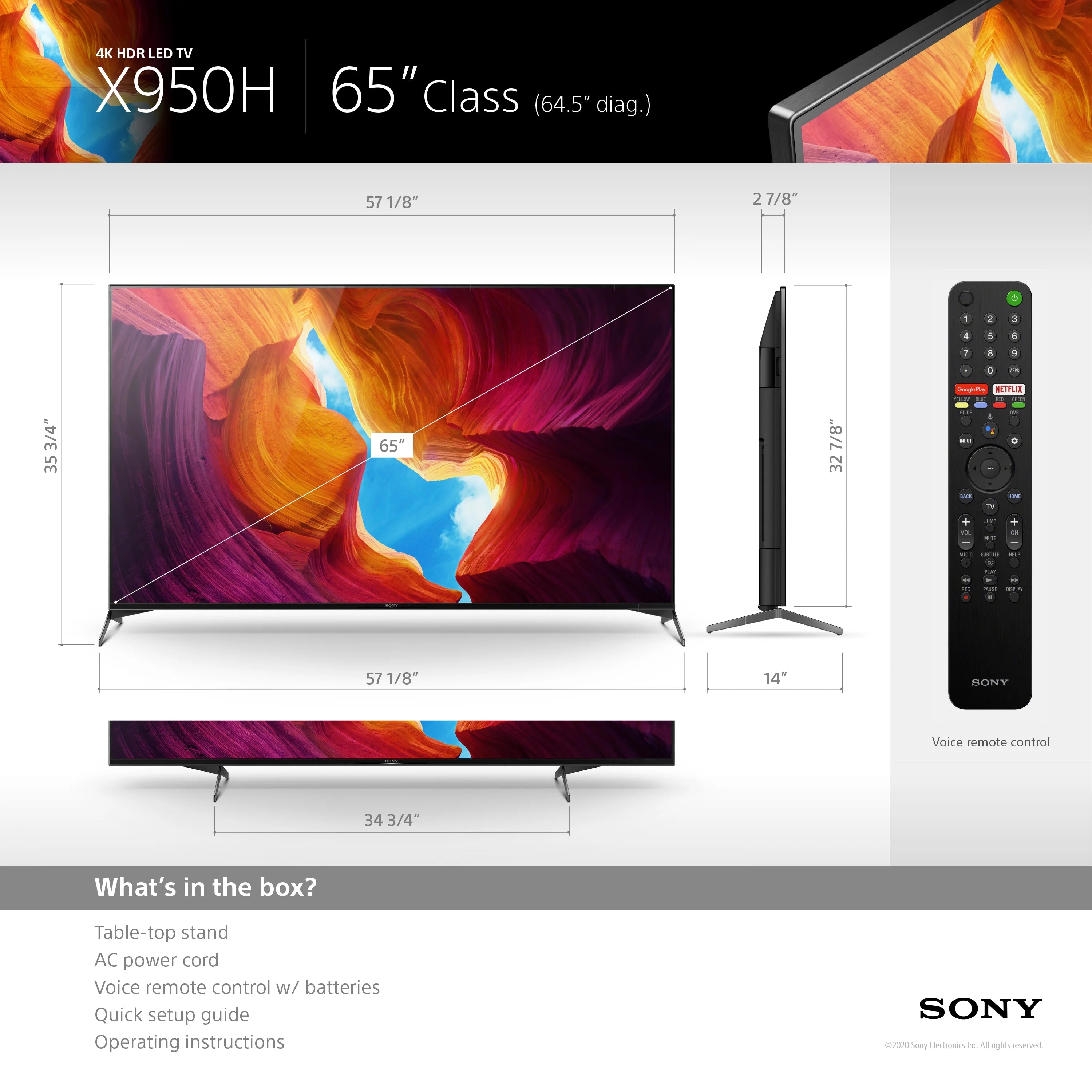 Sony 65" 4K Ultra HD HDR Smart LED TV (XBR65X950H) A13398