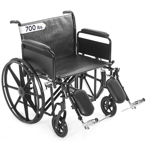 26" Heavy Duty Bariatric Wheelchair for Adults - Black - Removable Desk Arms and Elevated Leg Rests - 700LB Capacity - Nylon Seat - Adjustable Standard and Hemi Height - K7