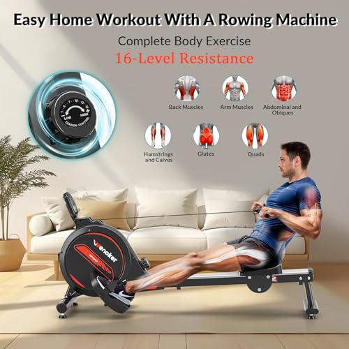Wenoker Magnetic Rowing Machine for Home, 350 LB Capacity, Quiet with LCD Monitor I8142