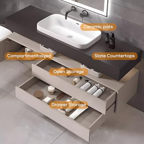 Floating Bathroom Vanity with Sink and LED Mirror, Solid Wood, Wall Mounted, White 36" E381