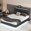 Queen Size Floating Bed Frame with LED Lights and USB Charging,Modern Upholstered Platform LED Bed Frame Queen led Bed Frame (Black)