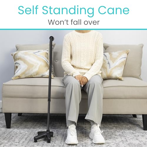 Vive Quad Cane Adjustable Walking Cane with 4 Pronged Base for Seniors C2311