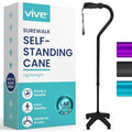 Vive Quad Cane (250 LB) - Adjustable Walking Cane with Large 4 Pronged Base for Extra Balance & Stability, Walking Stick for Seniors, Men,& Women - Patented Customizable Handle