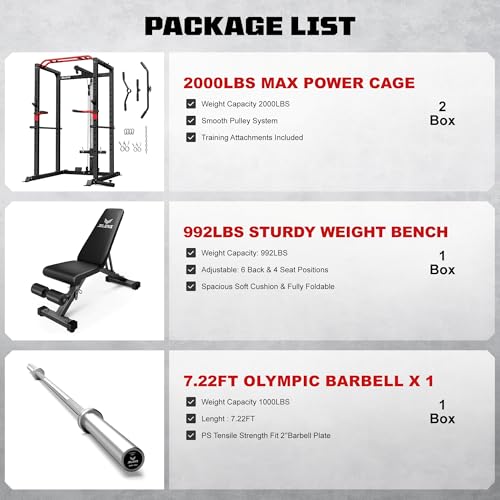 Power Cage 2000LBS Power Rack with LAT Pulldown and Adjustable Pulley System for Home Gym H863717