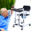 Hydraulic Patient Lift Transfer Chair for Home, W/ 180° Split Seat & Cushion Bathroom Wheelchair Lift with Toilet and Tray Table, for Nursing Elderly, Load 440 Lbs.