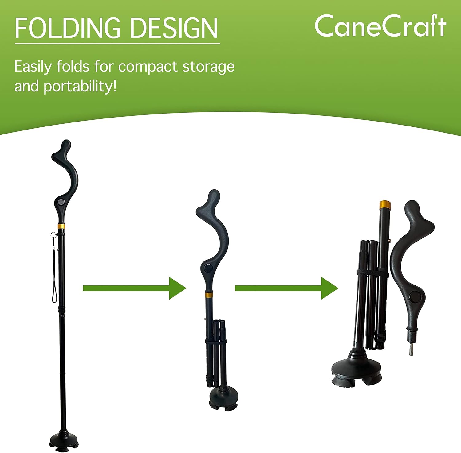 Straight Up Cane Folding Self-Standing, Anti Slip, Height Adjustable U48731