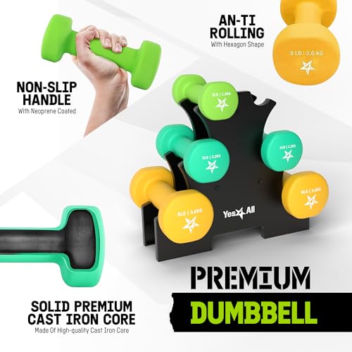 Yes4All Neoprene Coated Dumbbell Hand Weight Sets with Rack U179