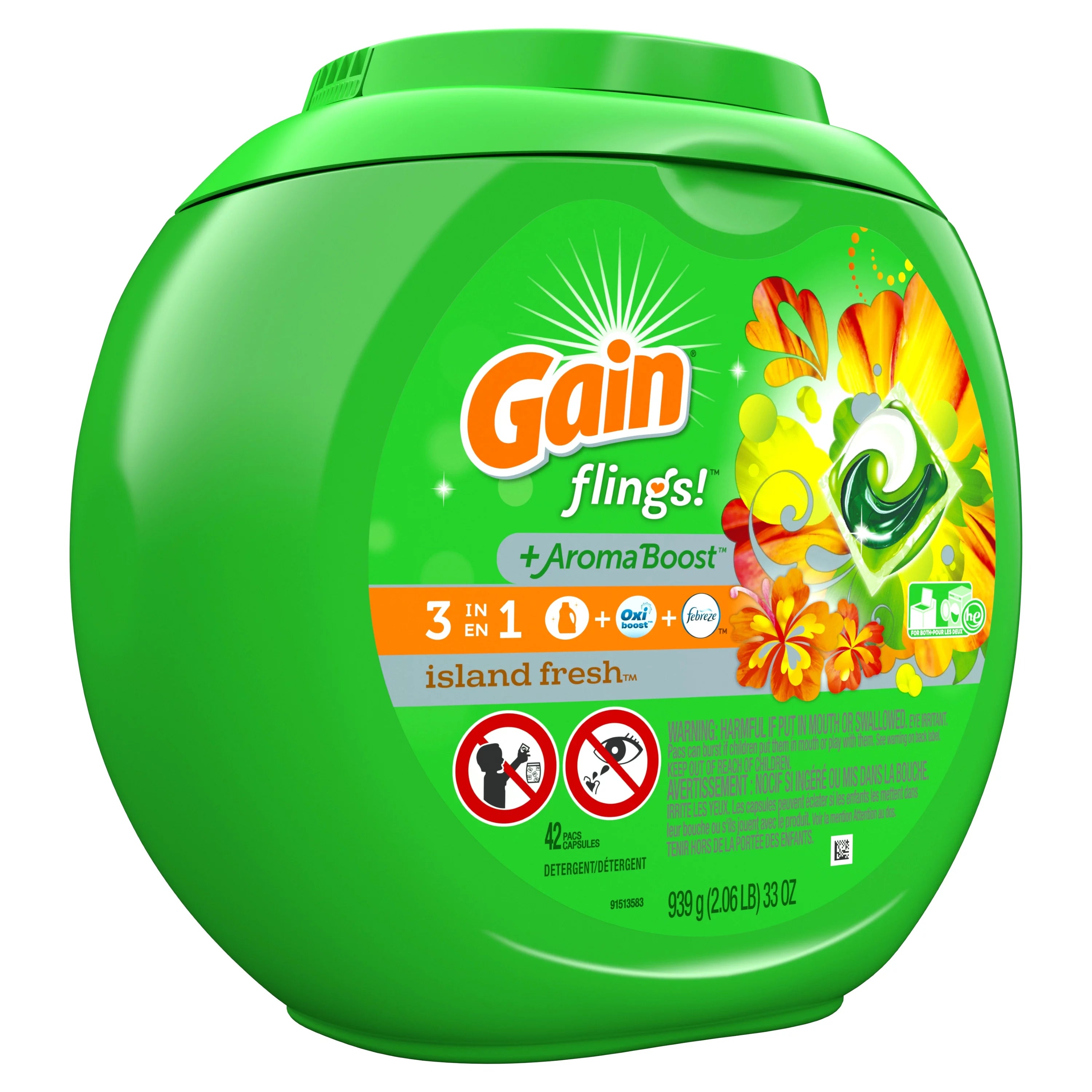 Gain Flings Island Fresh Laundry Detergent Pacs, 42 Ct H3064