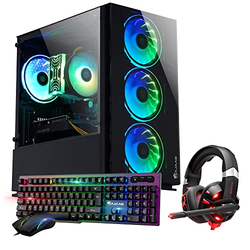 Gaming PC Desktop Tower - Intel i7 Quad Core Processor Upto 4.0GHz - 32GB DDR4 RAM 1TB SSD - AMD Radeon RX 580 8GB GDDR6 - RGB Keyboard Mouse - WiFi Ready - Windows 10 Pro