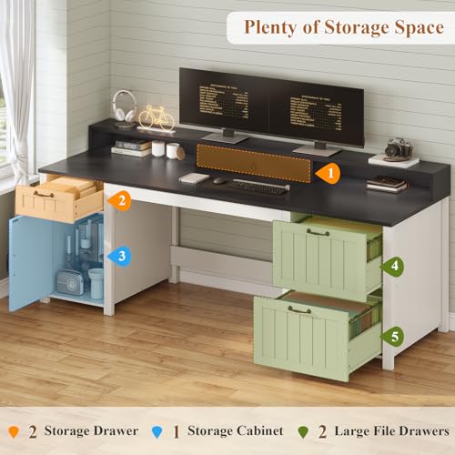 SEDETA Farmhouse 63" Executive Desk with File Drawer and Monitor Stand O784