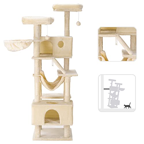Hey-brother Cat Tree XL Cozy Cat Tower with Hammock, Scratching Posts, Light Gray O2195