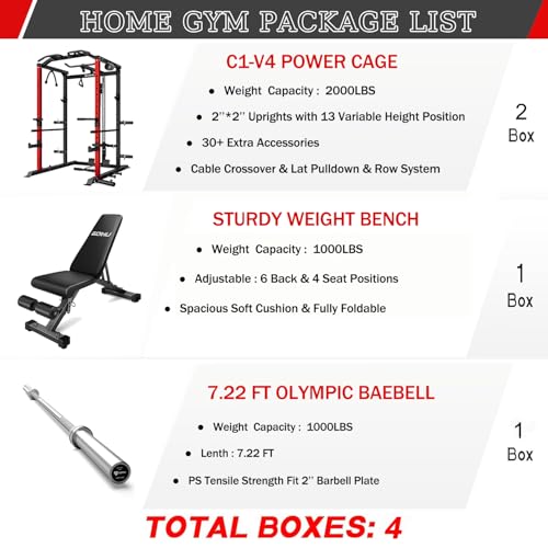 C1-V4 Power Cage with LAT Pulldown, Multi-Function Weight Cage for Home Gym G4781