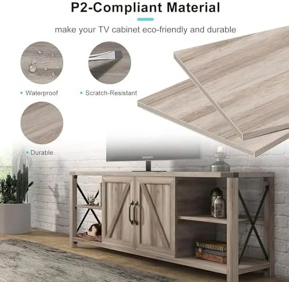 HJZUINIUNIU Farmhouse TV Stand for TVs up to 85" Wooden Entertainment Center with 2 Drawers K173