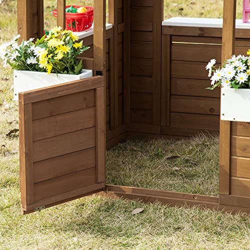 Outsunny Kids Wooden Playhouse with Working Door and Windows, White O609