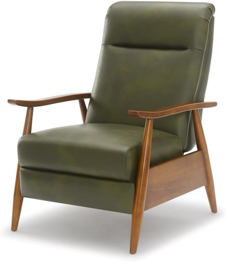 Solaris Fern Green Faux Leather Wood Arm Push Back Recliner I637324