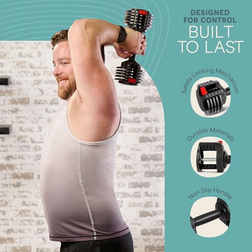 Lifepro Adjustable Dumbbells Set with Rack, 5-in-1, 15-55lb, Home Gym K99628