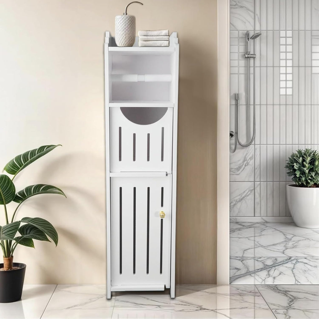 Small Bathroom Storage Cabinet with Toilet Paper Holder, White R36859