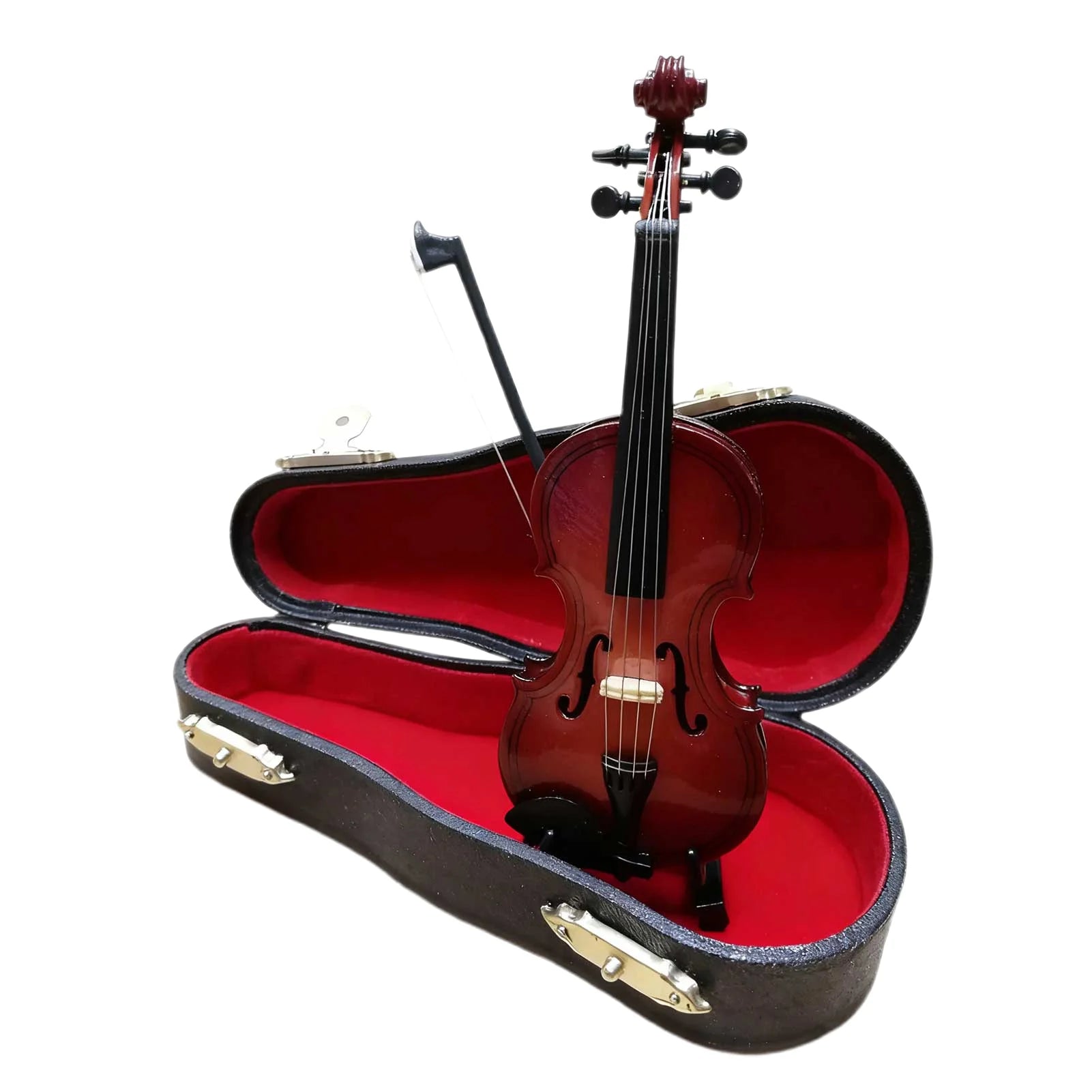 Wooden Mini Violin Model with Stand Playable Figurine T1445