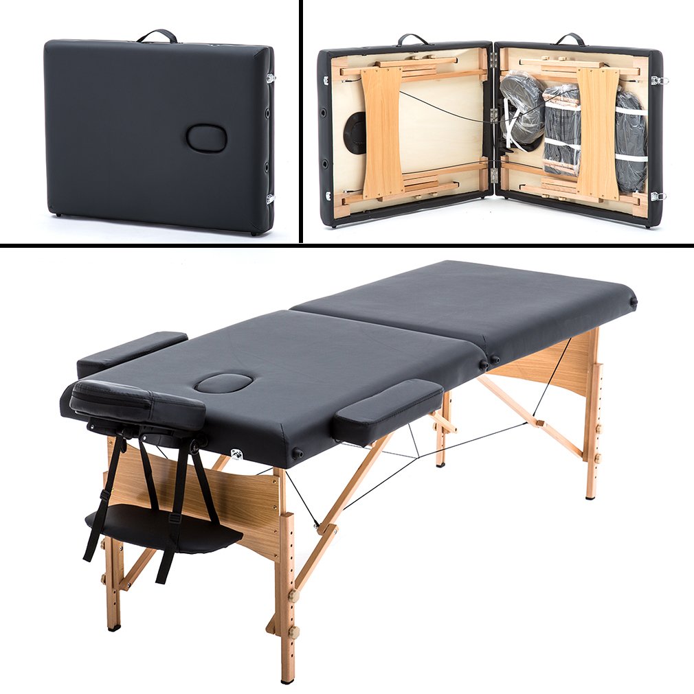2" Pad 84" Black Massage Table with Carry Case Y359864