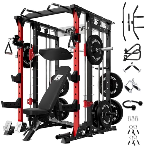RitFit Buffalo Smith Machine Power Cage with Lat Pull-Down & Cable Crossover for Home Gym V3251