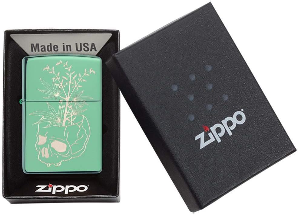 Zippo Botanical Skull Design High Polish Green Pocket Lighter E148958