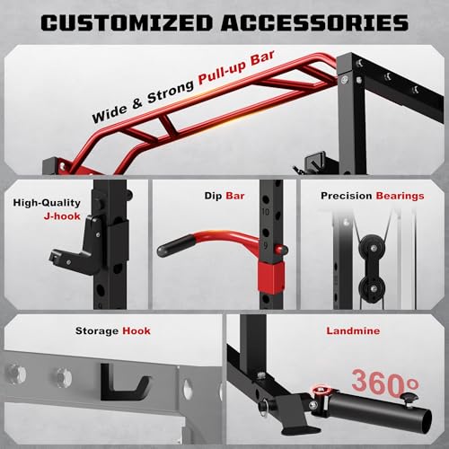 Power Cage 2000LBS Power Rack with LAT Pulldown and Adjustable Pulley System for Home Gym H863717