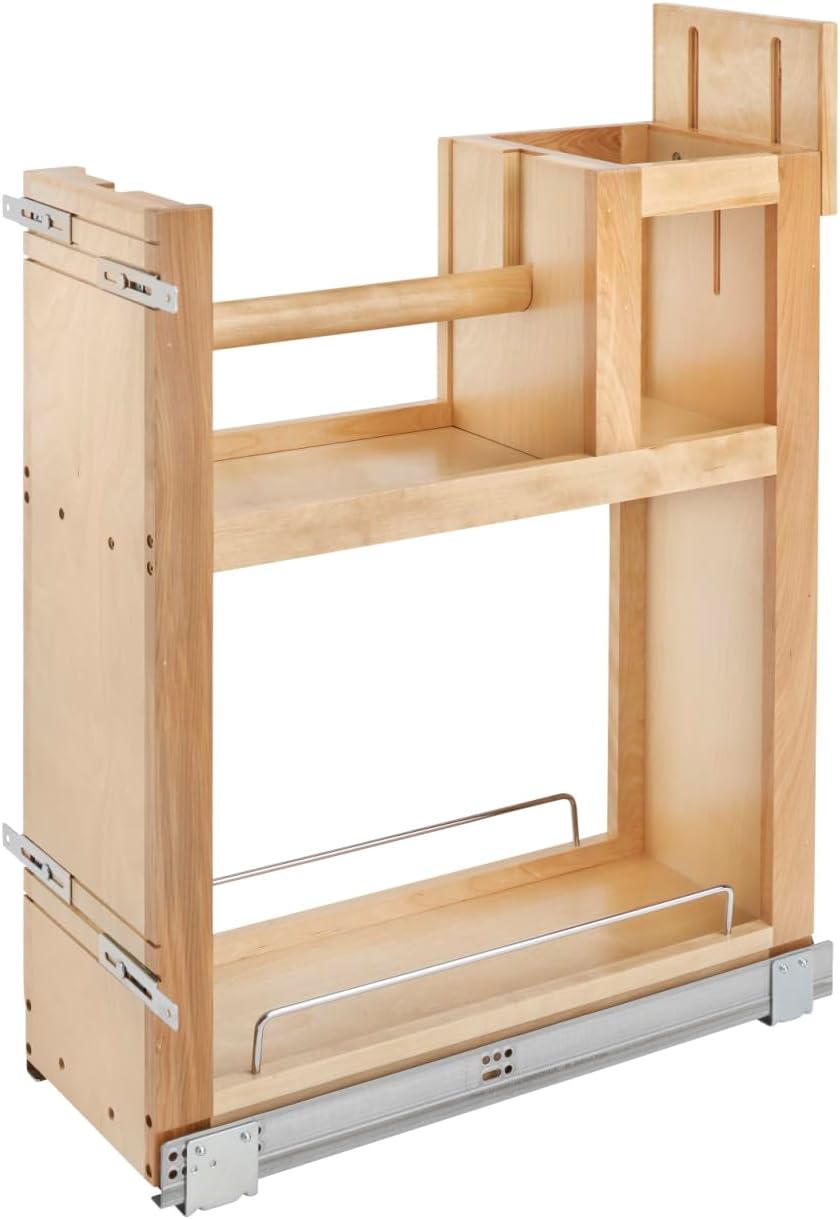 Rev-A-Shelf Wood Base Cabinet Paper Towel Pull Out Organizer w/Soft Close, Light Brown