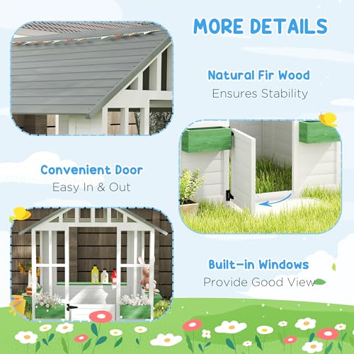 Outsunny Kids Wooden Playhouse with Working Door and Windows, White O609