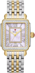 MICHELE Deco Madison Two-Tone Steel Diamonds Purple Mother-of-Pearl Dial Rectangle Womens Watch MWW06T000248