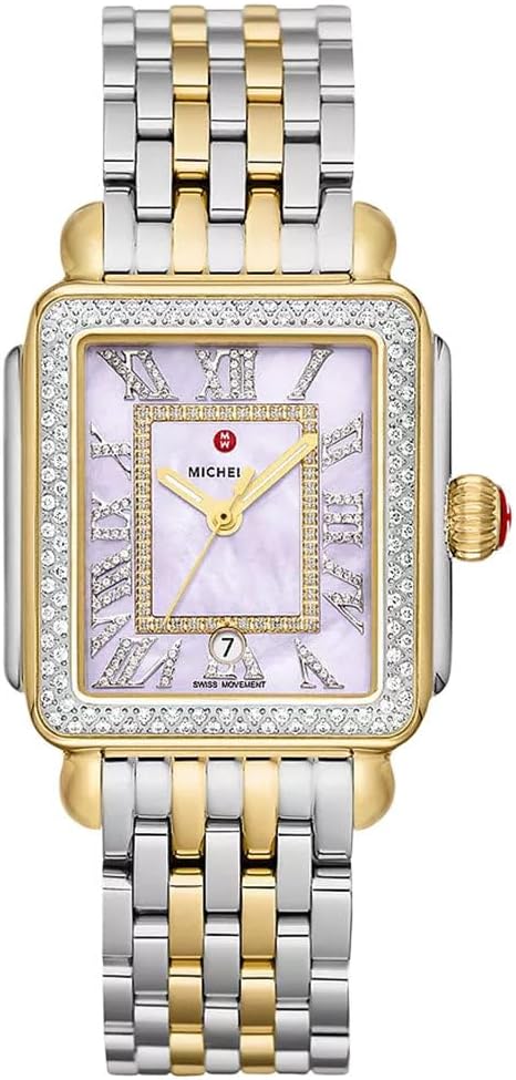 MICHELE Deco Madison Two-Tone Steel Diamonds Purple Mother-of-Pearl Dial Rectangle Womens Watch MWW06T000248