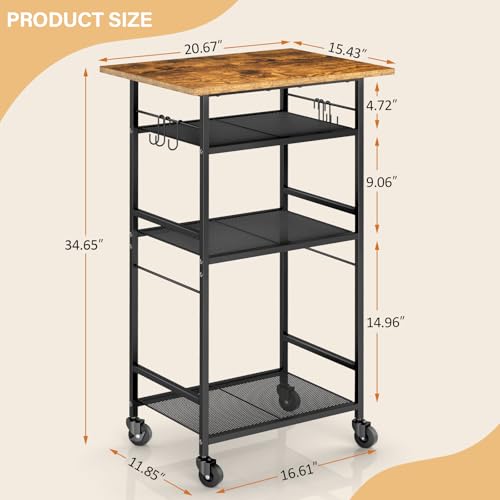Rolling Kitchen Microwave Cart with Adjustable Shelf, 3 Tier Storage Rack on Wheels K20617