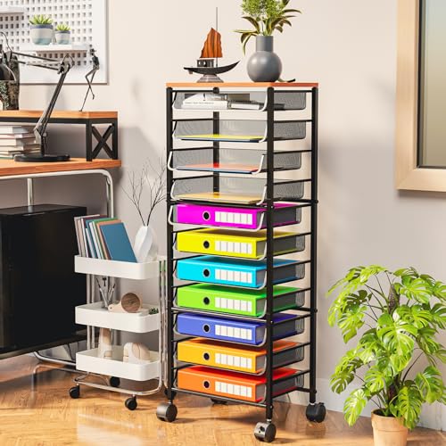 Simple Trending 14 Tier Rolling File Cart with Sliding Trays, Black C4528