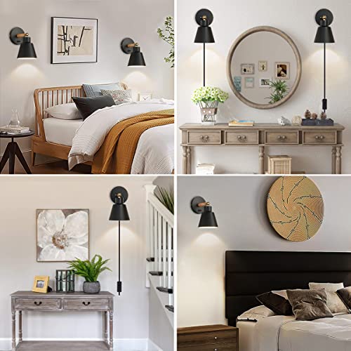 Plug in Wall Sconces Lighting Fixture, Black Nordic Wooden Bedside Wall Lamp Q1738